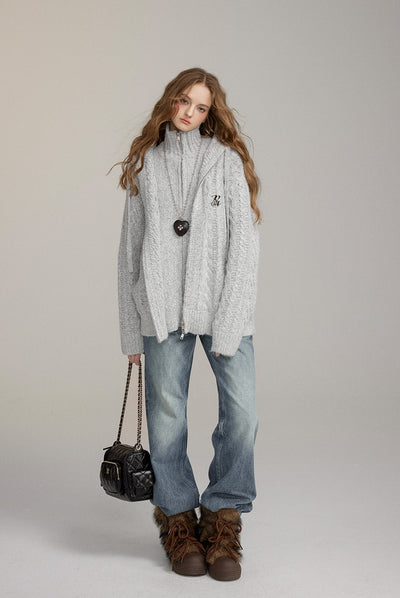 Fake Two-piece Turtleneck Sweater Cardigan VIA0222