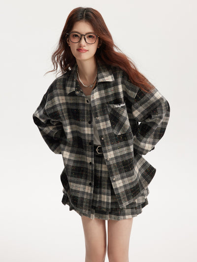 Retro colorful dotted check patterned two-layer pleated skirt NTO0062