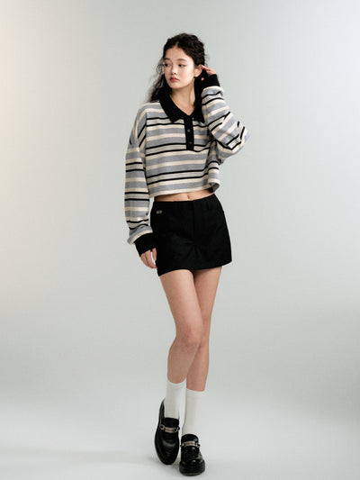 Contrast color striped long sleeve polo top LUL0085