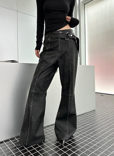 Leather Waist All-match Flared Slim Pants IAM0079