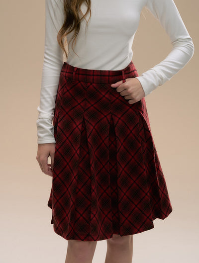 Retro Red Plaid Pleated Skirt SUN0103