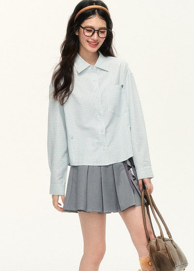 Literary Multi-color Plaid Short Lapel Embroidered Shirt NTO0118