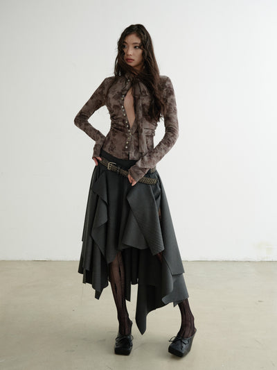 Dark Punk Gray Split Irregular Skirt JNY0208