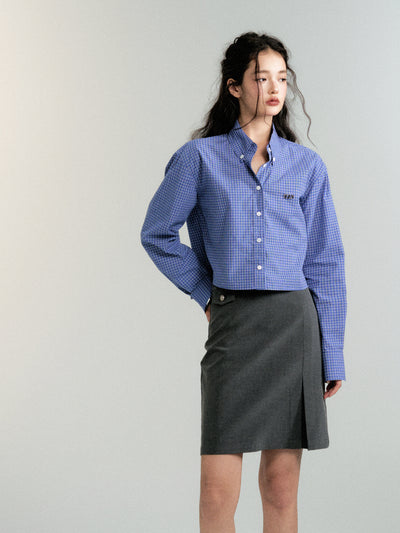 Blue plaid cropped cotton shirt LUL0094