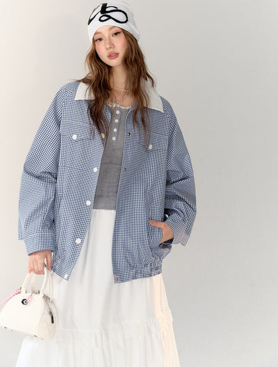 체크 무늬 <tc>Jacket</tc>/롱스커트/슬리브리스탑 ASG0005