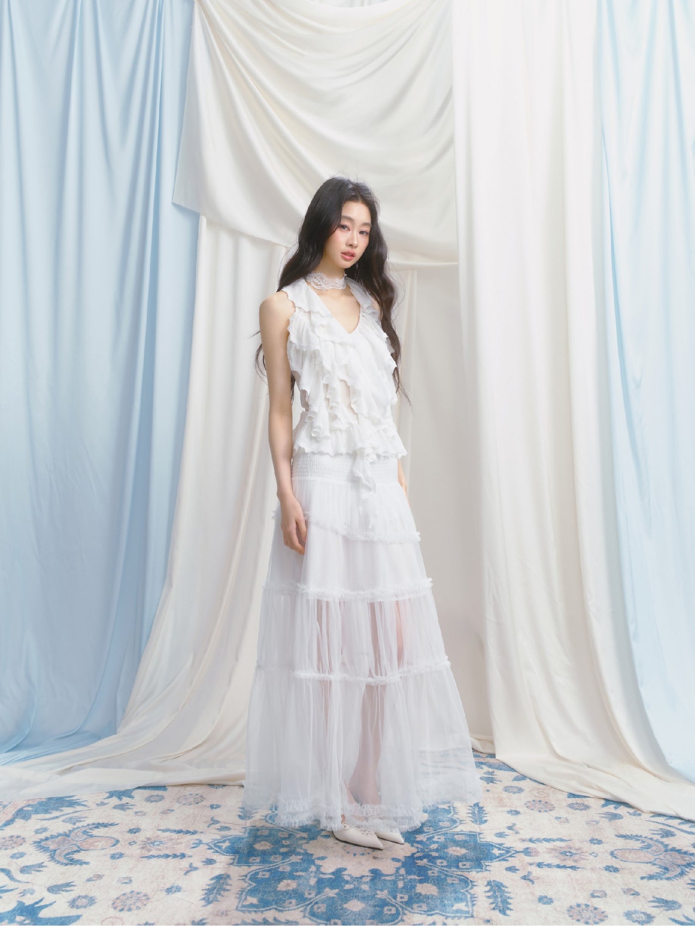 Holiday Style White Lace Long Skirt SAL0146