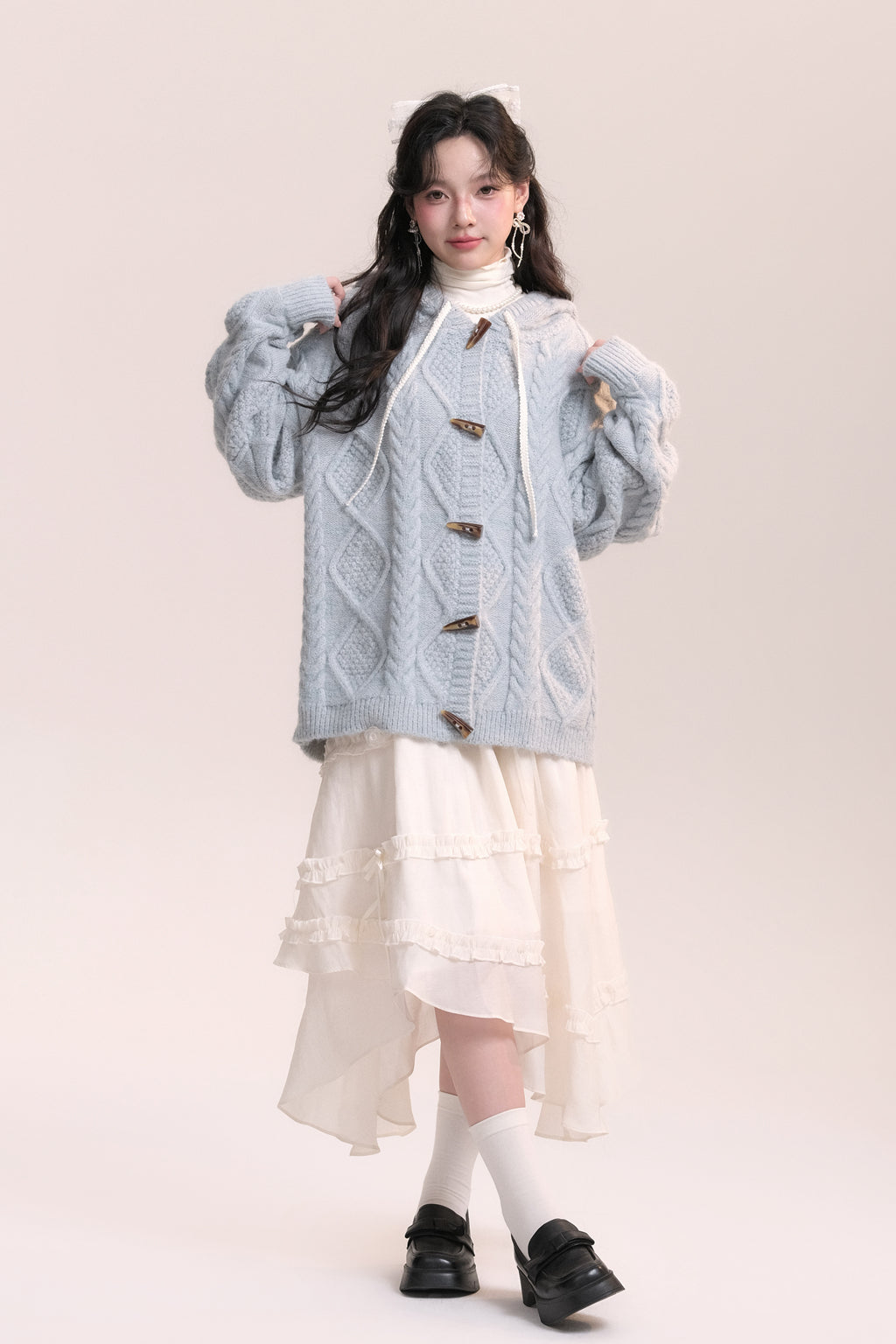 Milk Jelly Hooded Horn Button Sweater Knitted Cardigan AOO0049