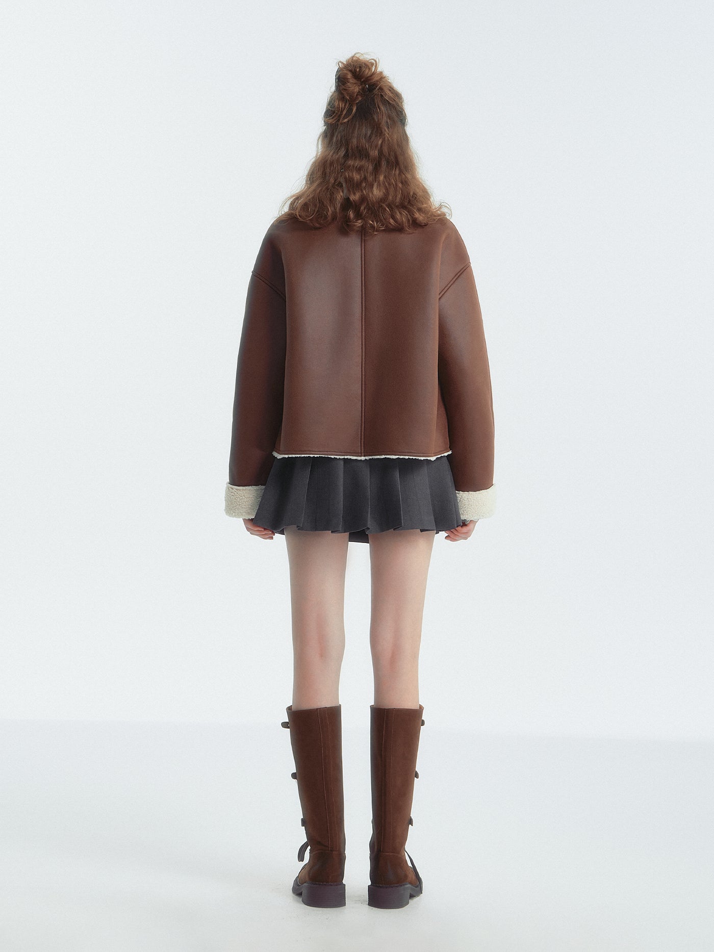 Brown Lapel Shearling Fur Short Jacket SOM0141