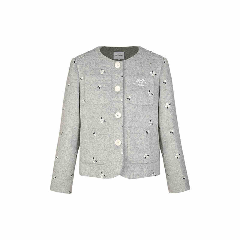 Lamb-wool blend pocket jacket with floral embroidery NTO0144