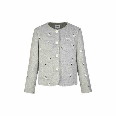 Lamb-wool blend pocket jacket with floral embroidery NTO0144