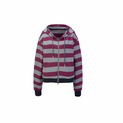 Bold Striped Double Zip Retro Hoodie Top DOU0062