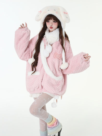 Poko Poko Fabric Pocket Loose Jacket with Rabbit Ears Hood CRA0098