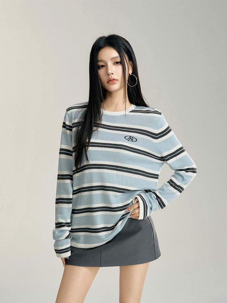 Lazy Style Embroidery Striped Sweater MAC0092