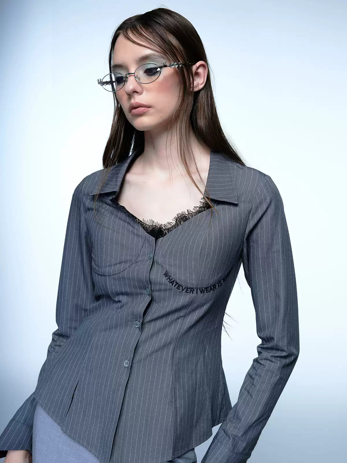 Office Style Lace High-end Gray Shirt EMO0037