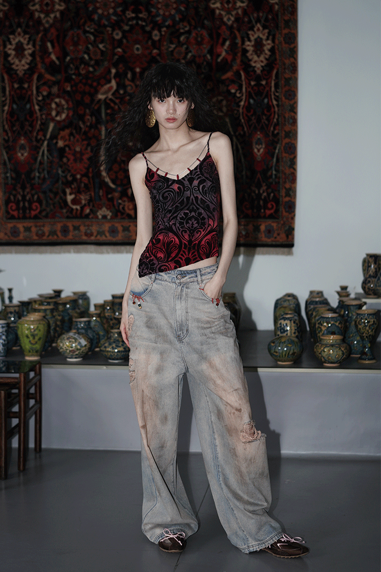 Ripped Floor-Mopping Wide-Leg Jeans BAD0017