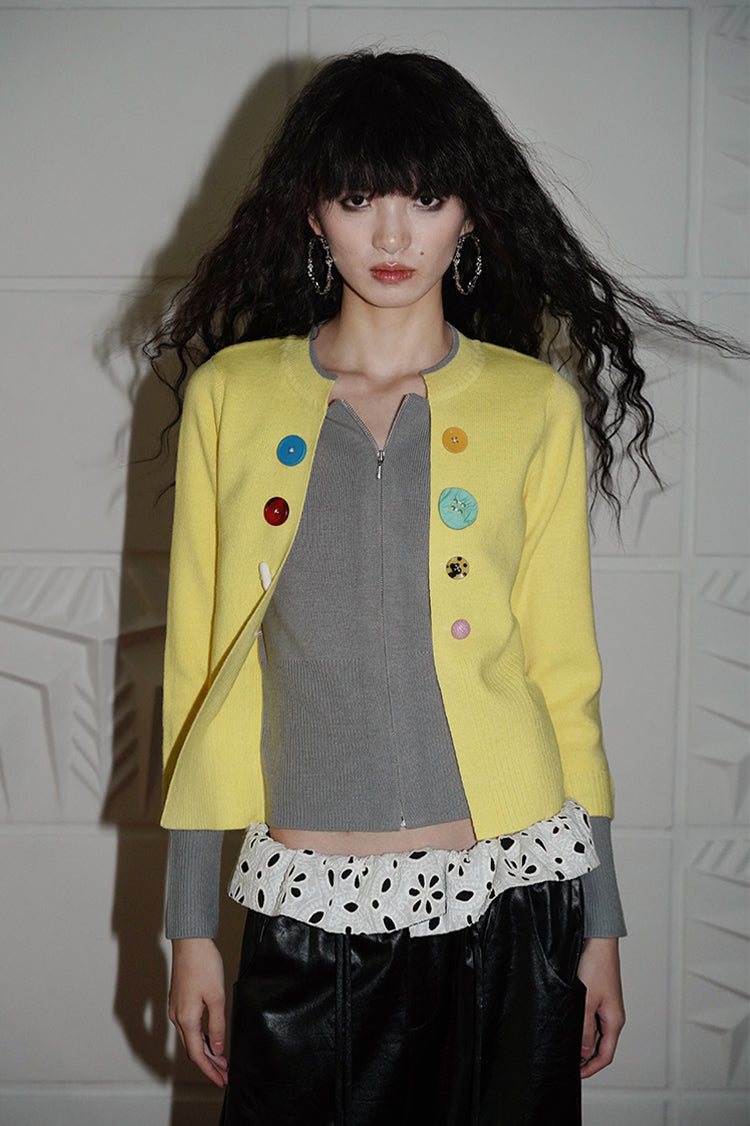 Fake Two-Piece Contrast Color Knitted Sweater Jacket BAD0062