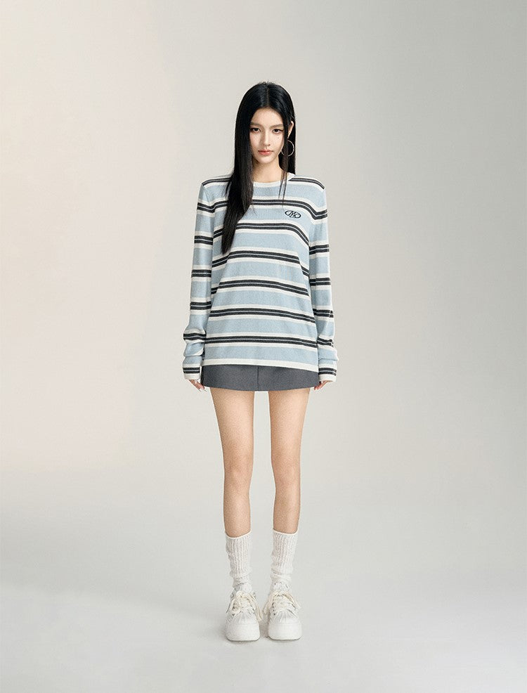 Lazy Style Embroidery Striped Sweater MAC0092