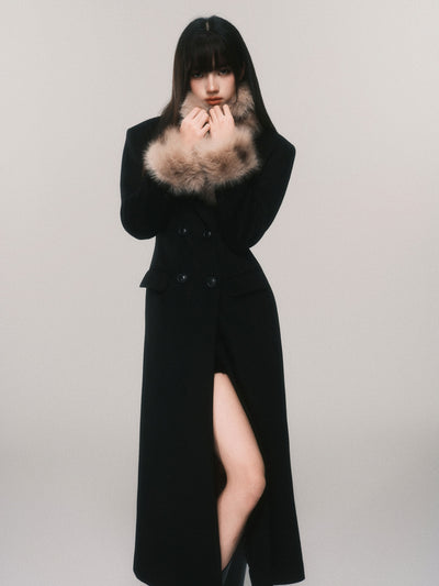 Fur Collar Double-Breasted Long Coat LUL0113