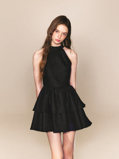 Big Bow Halterneck Sleeveless Frilled Layered Dress REC0055