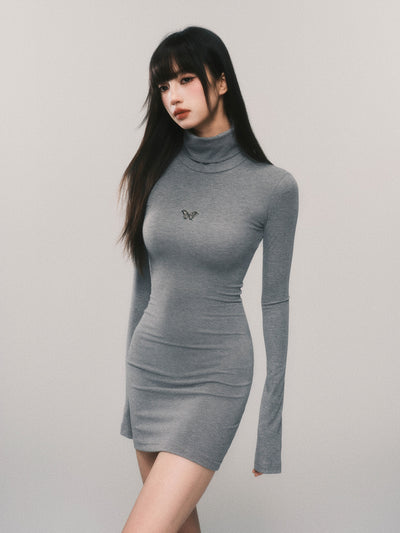 Slim High Collar Trumpet Sleeves Dress LUL0115