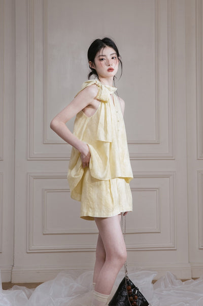 Light Yellow Halter Neck Shirt/Shorts COT0126