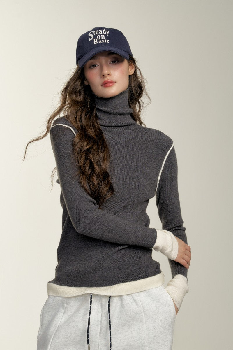 Contrast Color Turtleneck Sweater CHI0020