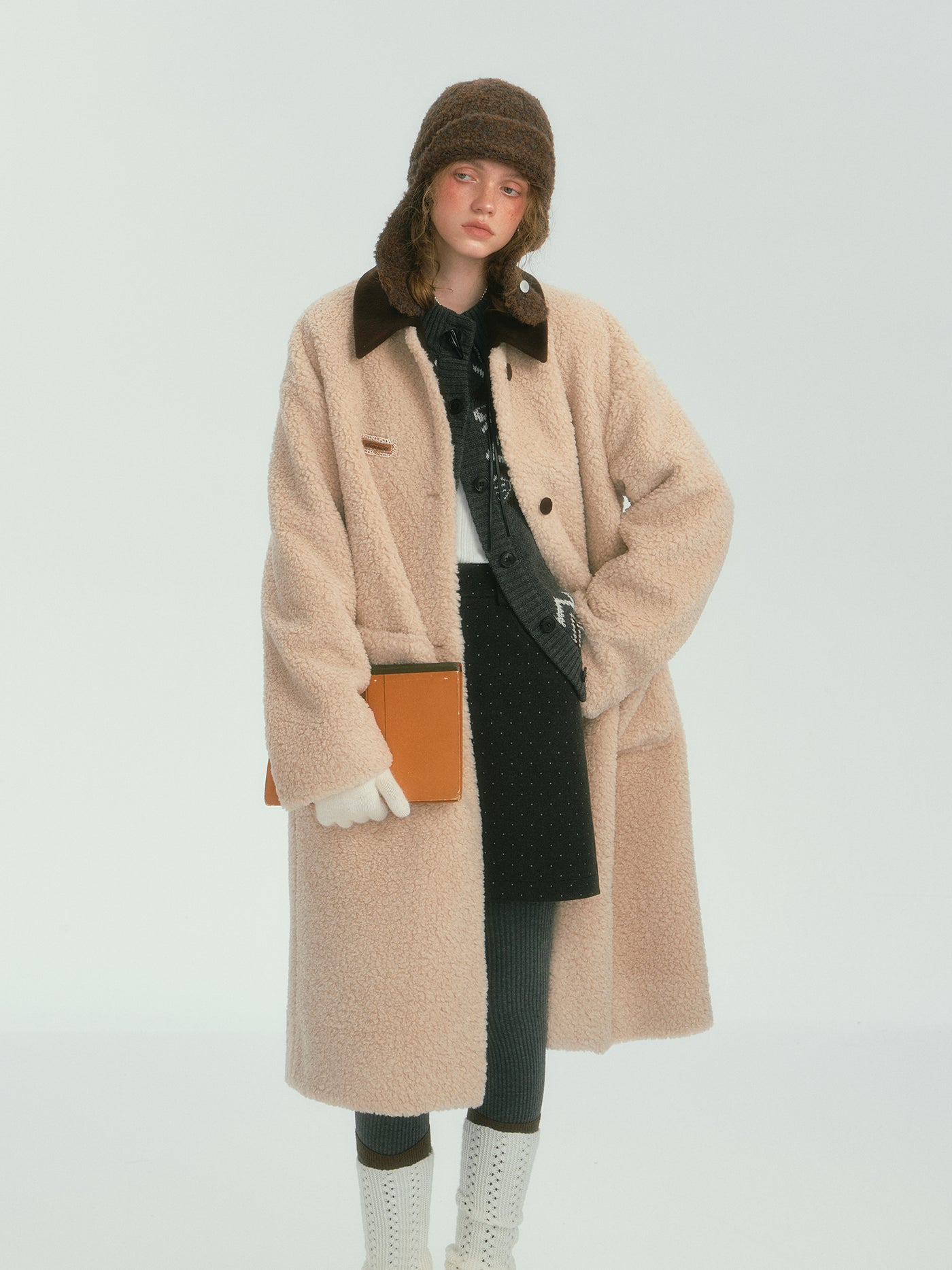 Colorblock Collar Lambswool Long Coat SOM0130