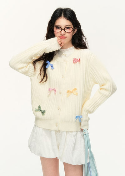 All-match Plaid Bow Sweater Knitted Cardigan NTO0135