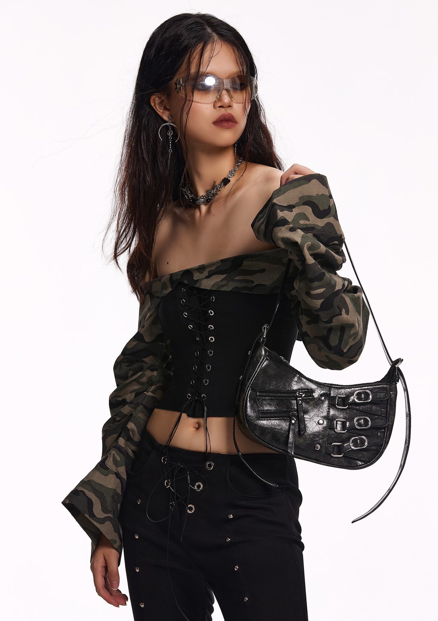 One-shoulder Camouflage Strap Shirt STA0009