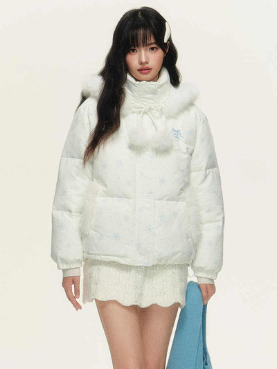 Snowflake Pattern Fur Hoodie Down Jacket NTO0153