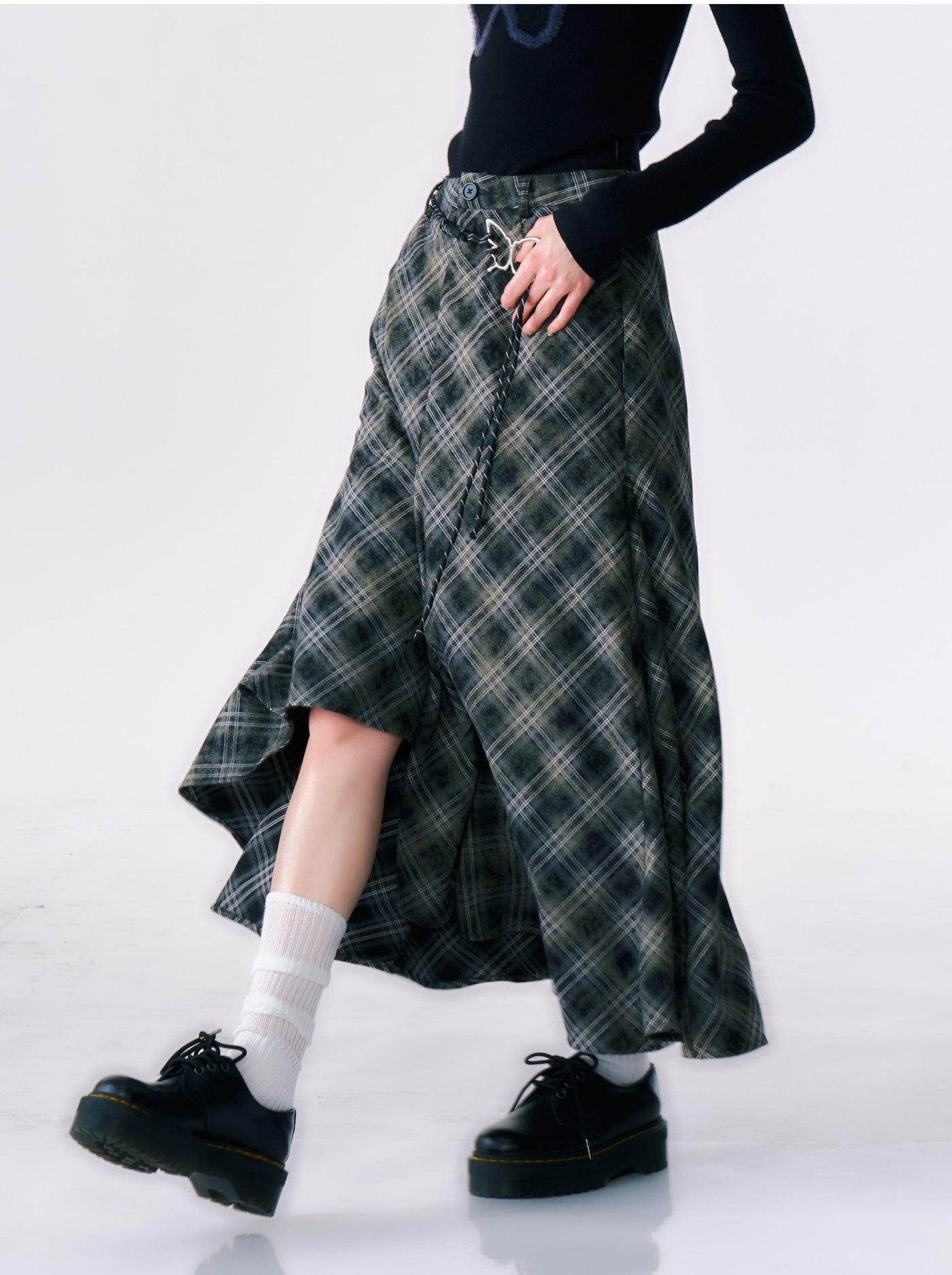 High Waist Slim Long Irregular Plaid Skirt ZIZ0177