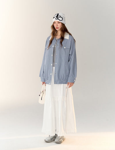 체크 무늬 <tc>Jacket</tc>/롱스커트/슬리브리스탑 ASG0005