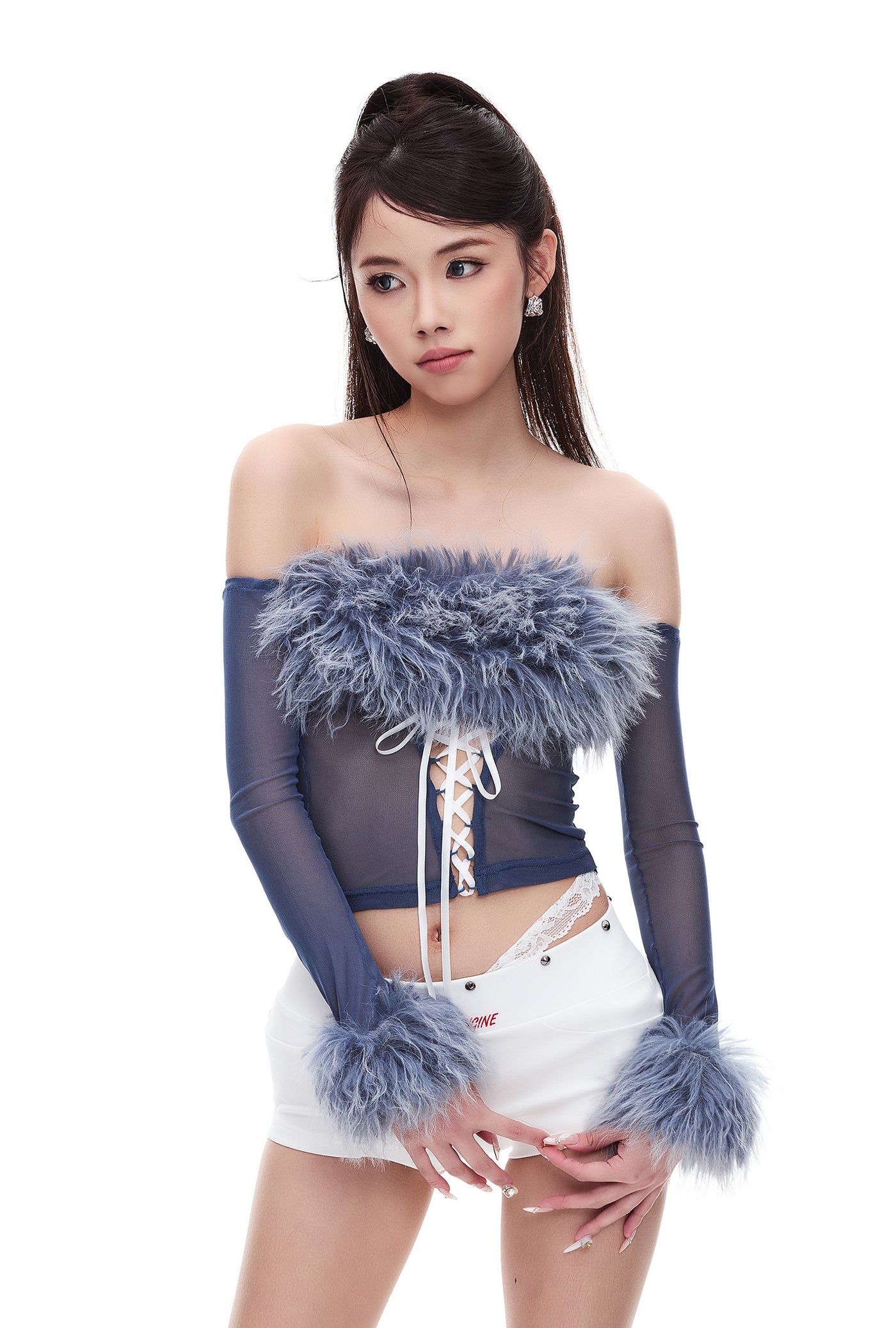 Fur Collar See-through Tube Top STA0038
