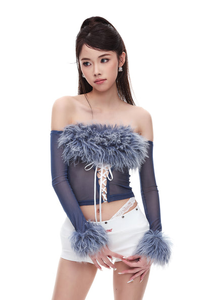 Fur Collar See-through Tube Top STA0038