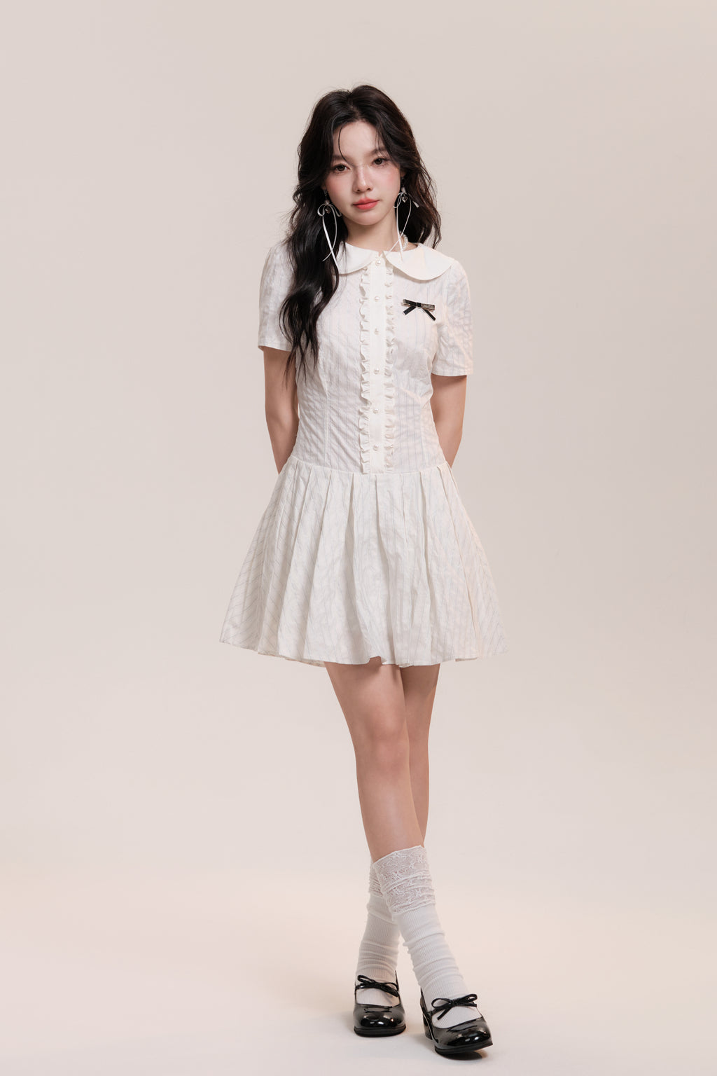 Round Collar Dolly Frill Stripe Design Dress AOO0033