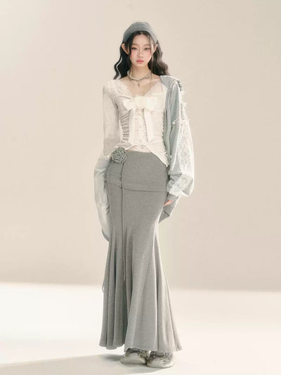 A-line Slimming Fishtail Gray Long Skirt DIA0289