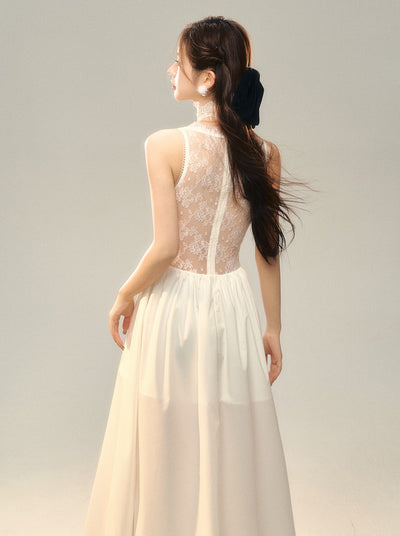 Pure White Lace Backless Dress BBB0143