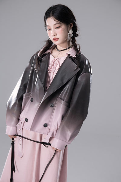 Pink Paris Ink-dyed Deconstructed Leather Jacket COT0160