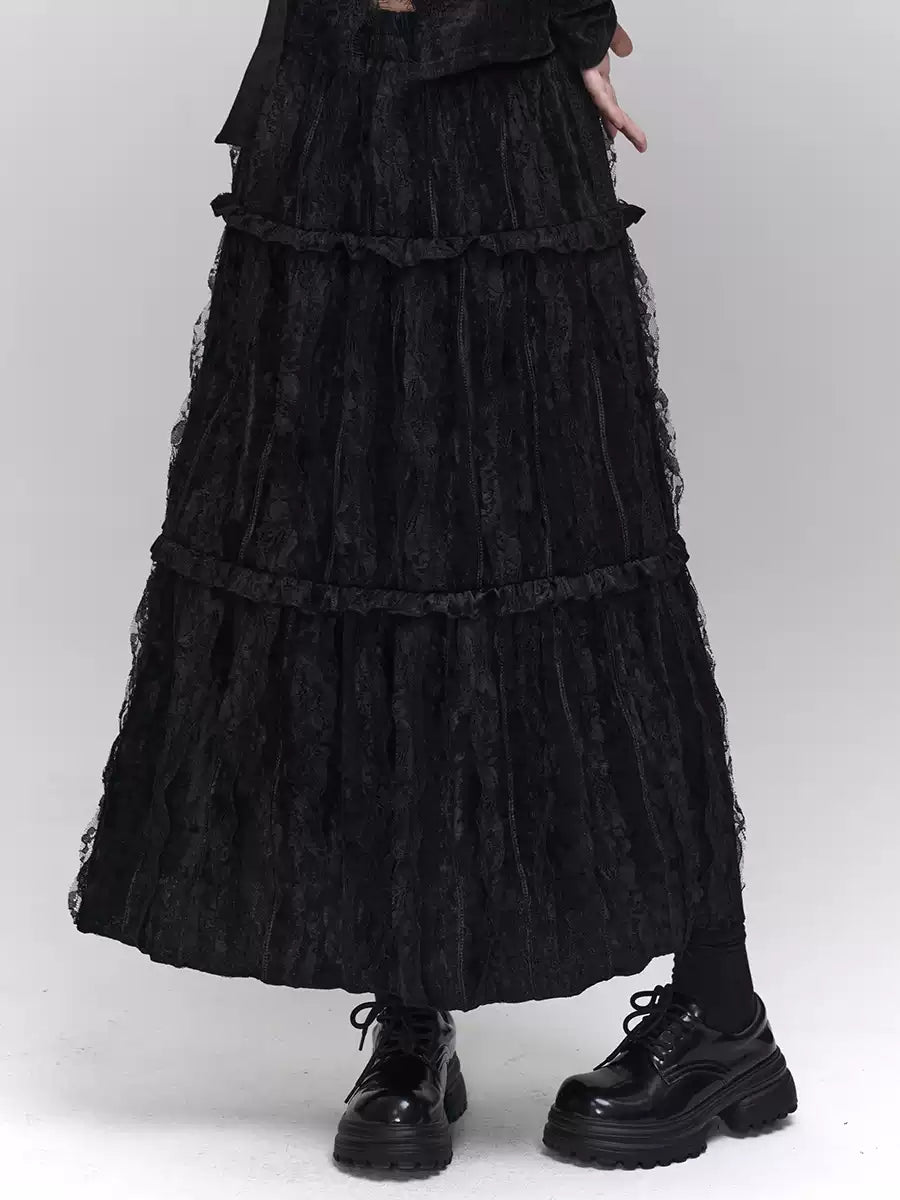 Black Velvet Top/Pleated Long Skirt LAD0125