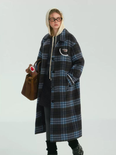 Contrast Plaid Basic Long Coat SOM0132