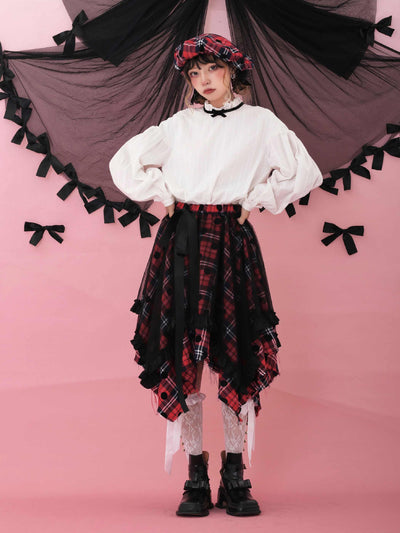 Tulle Layered Irregular Hem Check Skirt SHC0023