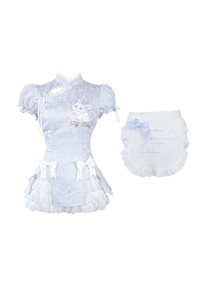 Rabbit Point Ruffle Chinese Mini Dress SER0032