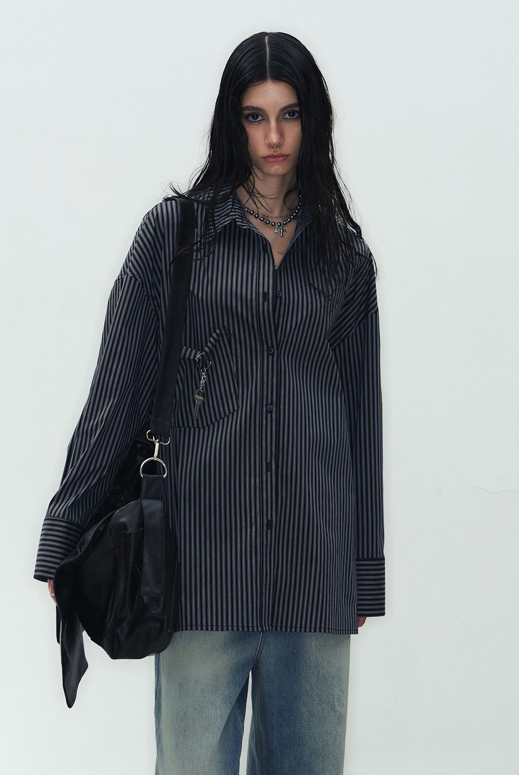 Oversize Outline Striped Shirt WES0192