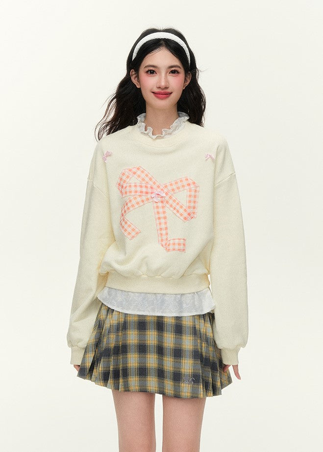 Pattern Bow Three-dimensional Patch Basic Sweat NTO0124