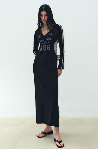 Black Slim Hooded Sweatshirt Jersey Dress WES0189