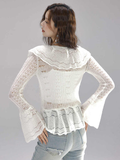 Big Wave Frill Lace V-Neck Sweet Flare Top LAC0225