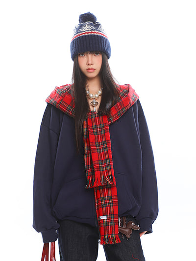 American Retro Fake Two-piece Plaid Hoodie UNC0209