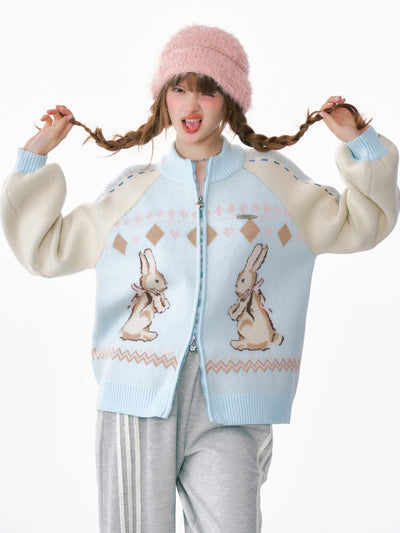 Retro Stitching Rabbit Sweater Cardigan ZIZ0213