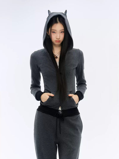 Devil Horn Striped Sweatshirt Jacket/Pants CUR0192