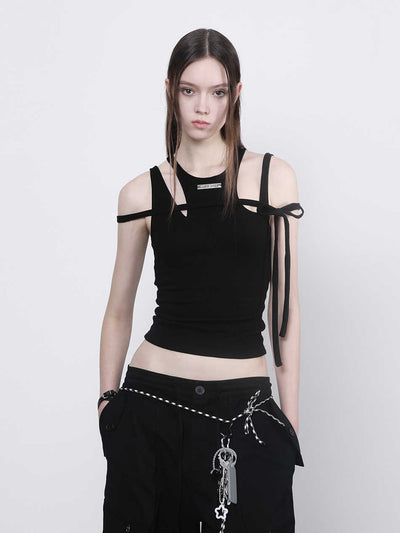 Black And White Irregular Hollow Strap Camisole ANY0062